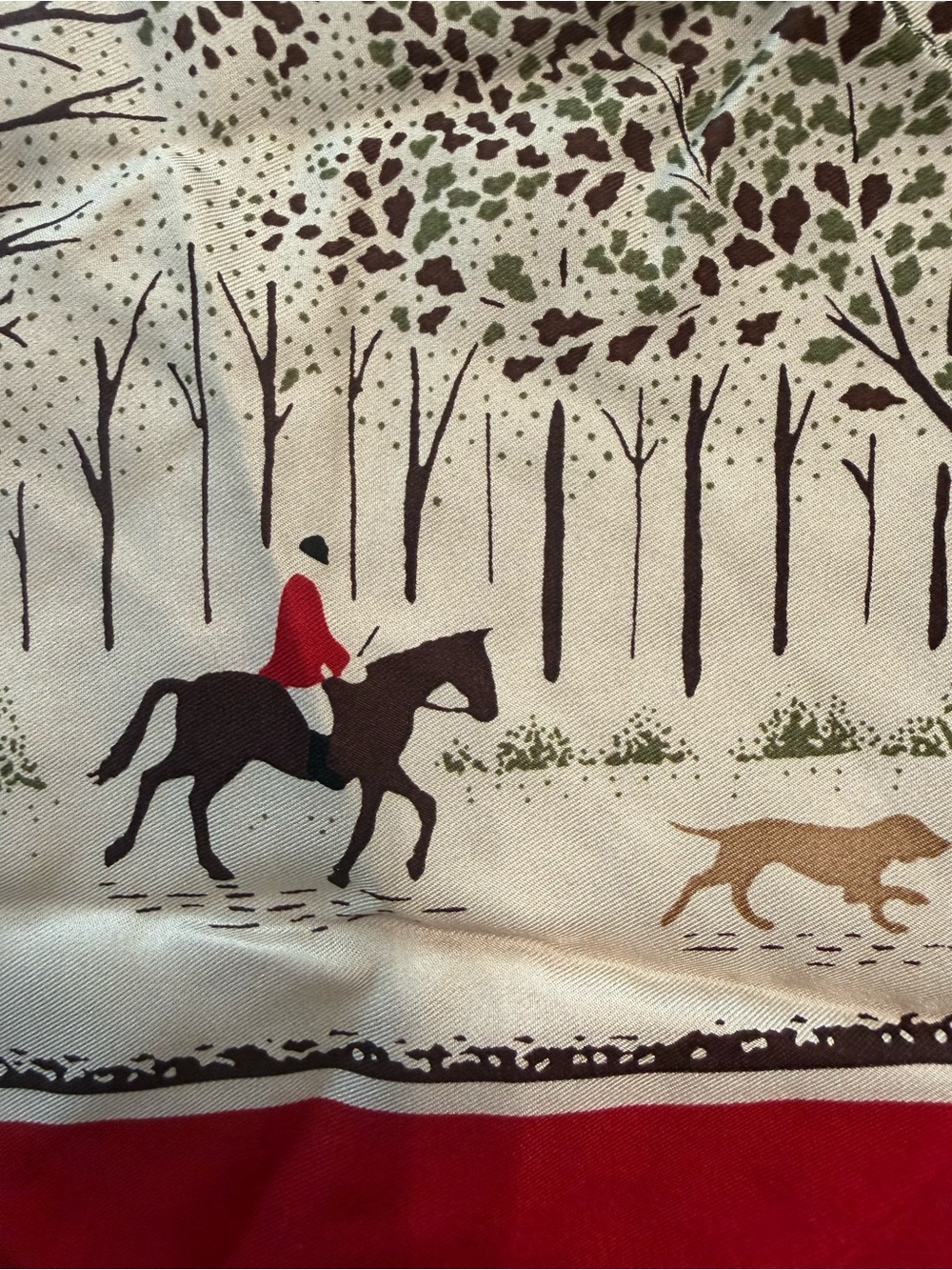 Talbots Red and Cream Equestrian Print Silk Scarf vintage - Picture 2 of 6